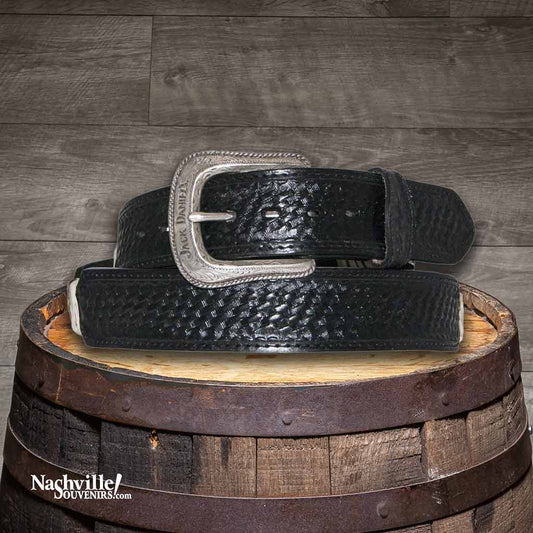 Jack Daniel's Basket weave and Rawhide belt featuring basket weave and rawhide detailing along with JD conchos and silver Jack Daniel's buckle.