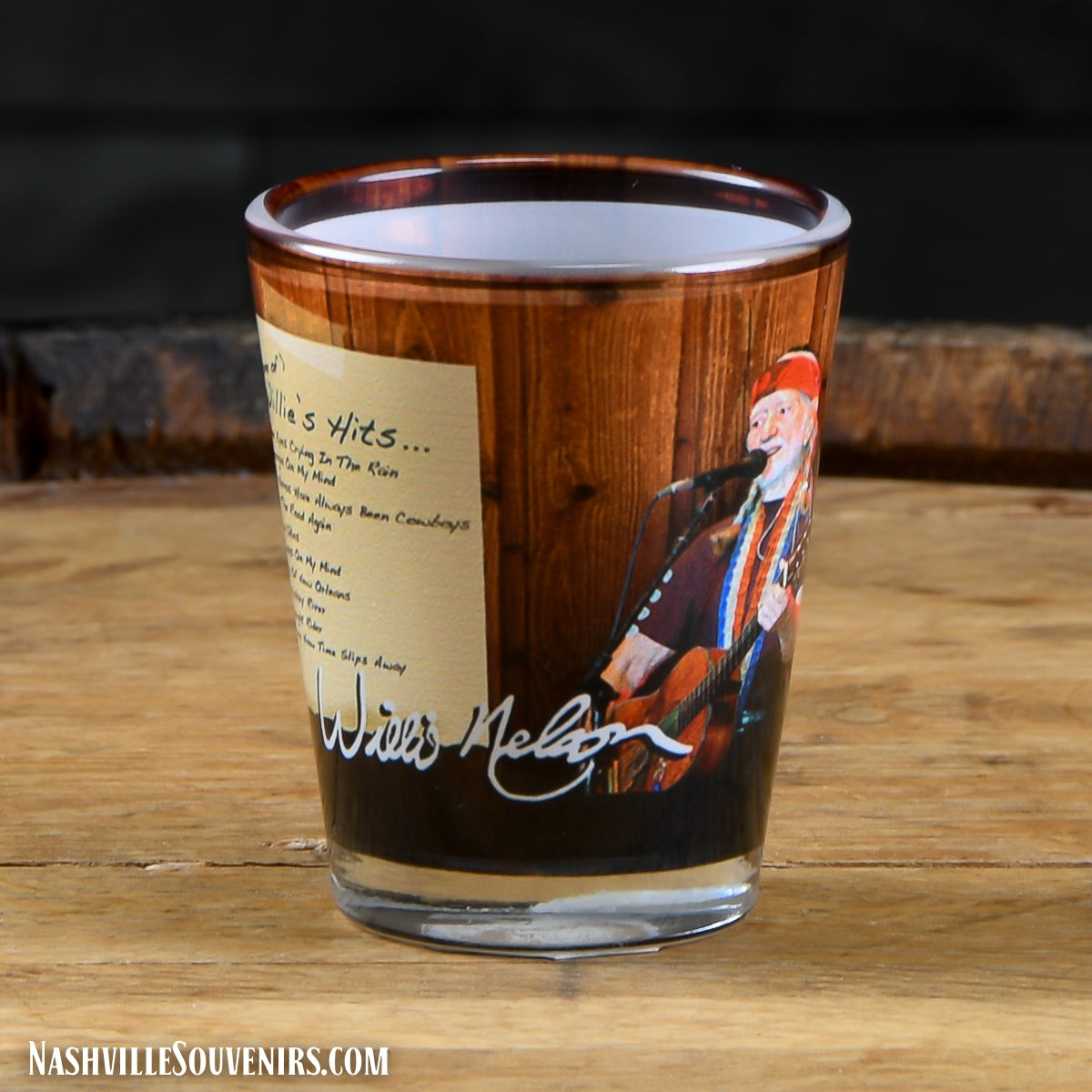 Willie Nelson Shot Glass and Song Titles