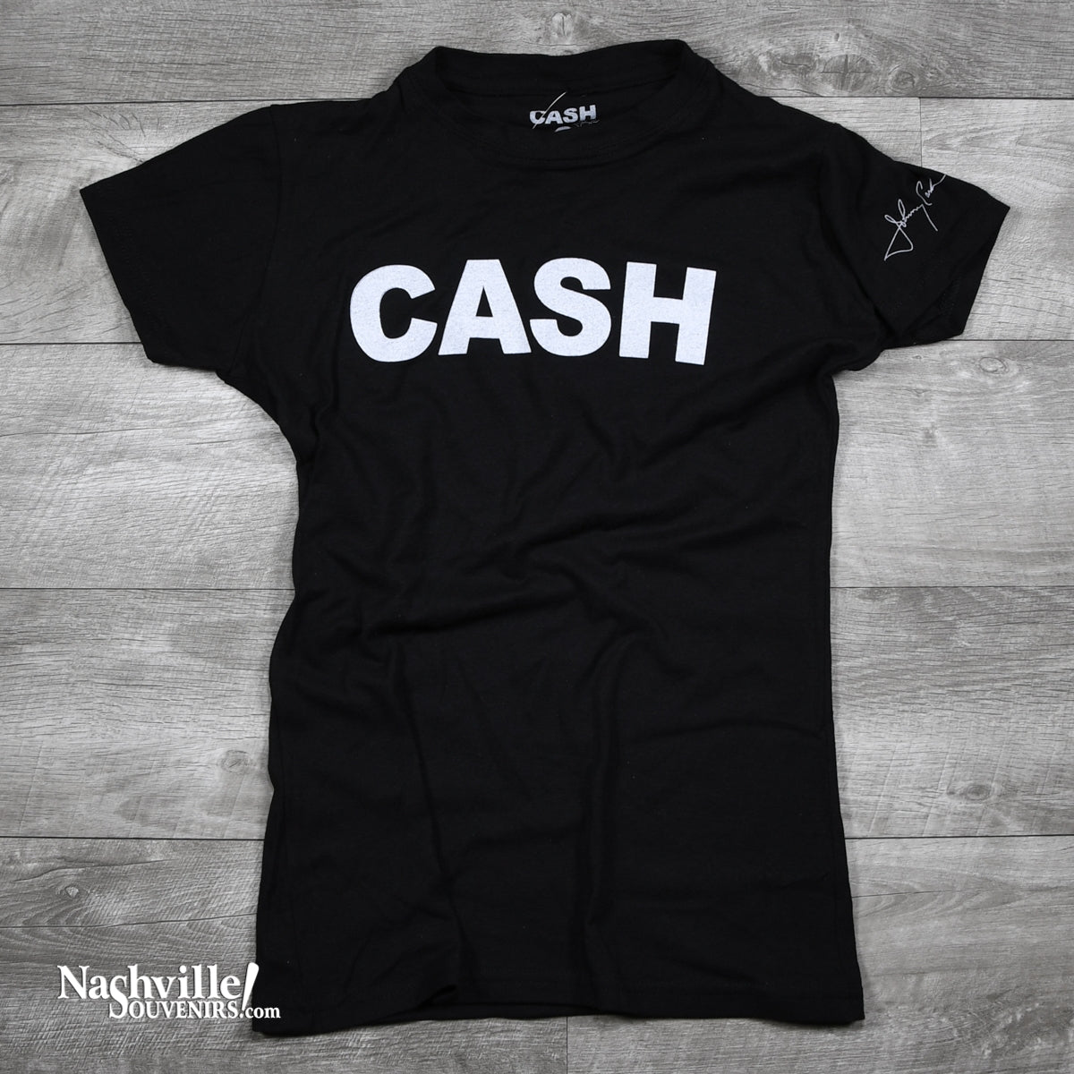 Ladies Johnny Cash T-shirt with CASH in bold letters
