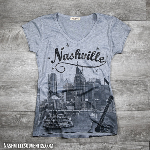 Women\'s Riverfront T-shirt with Skyline Nashville