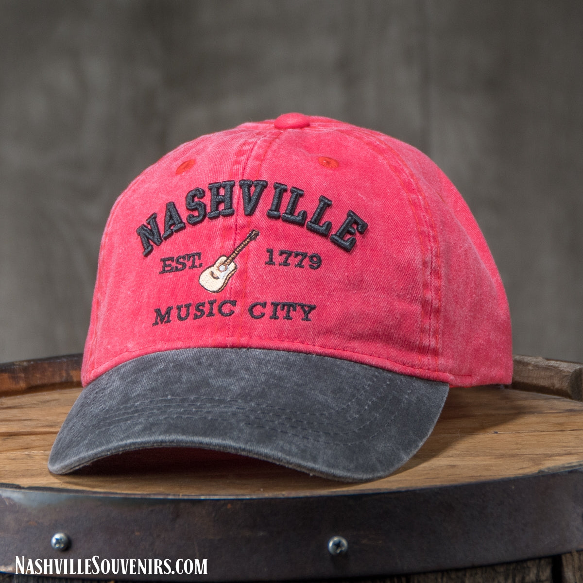 Nashville Est. 1779 Music City hat in Red with Charcoal bill