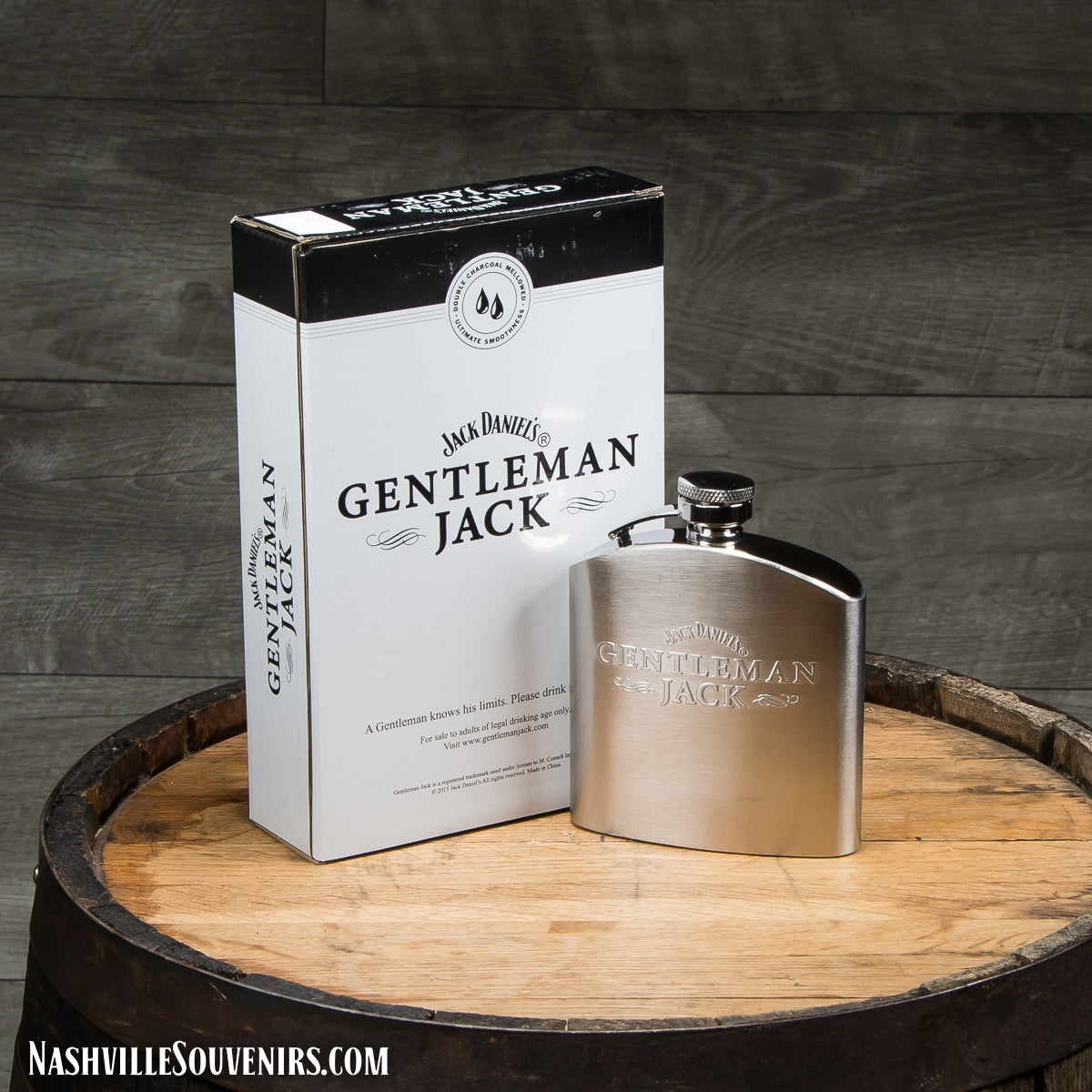 Officially licensed Jack Daniels Gentleman Jack Stainless Flask. FREE SHIPPING on all US orders over $75!