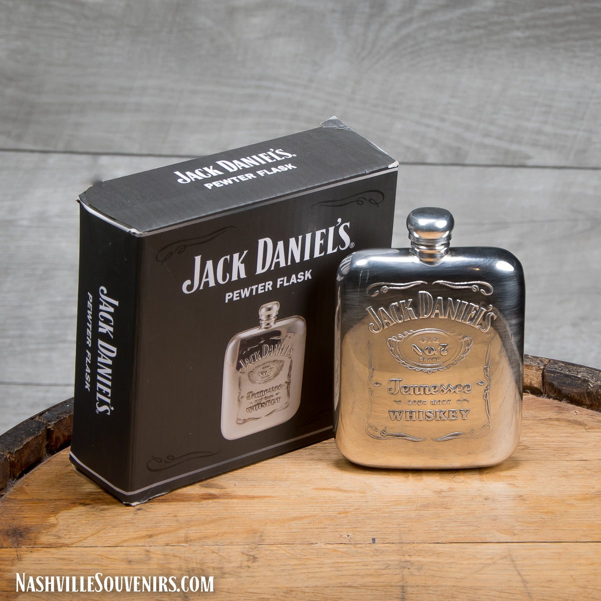 Officially licensed Jack Daniels Pewter Flask (Sheffield) with Bottle Label Logo. A real collector's item. Get it with FREE SHIPPING on all US orders over $75!