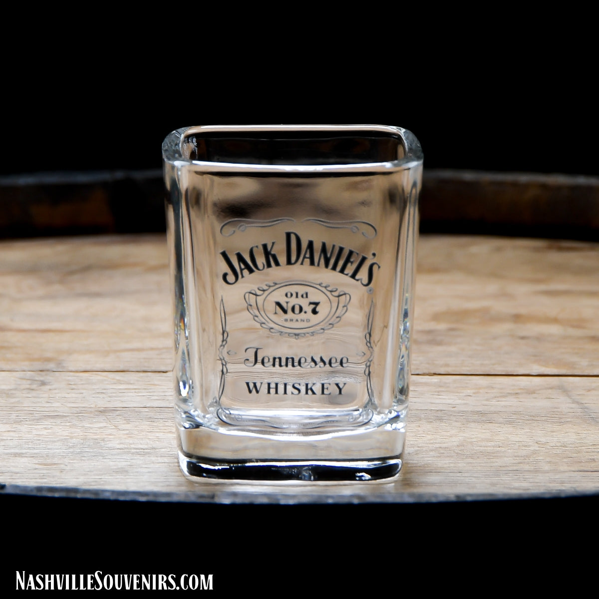 Officially licensed Jack Daniels Label Shot Glass with Jack Old 7 label. Get yours today with FREE SHIPPING on all US orders over $75!