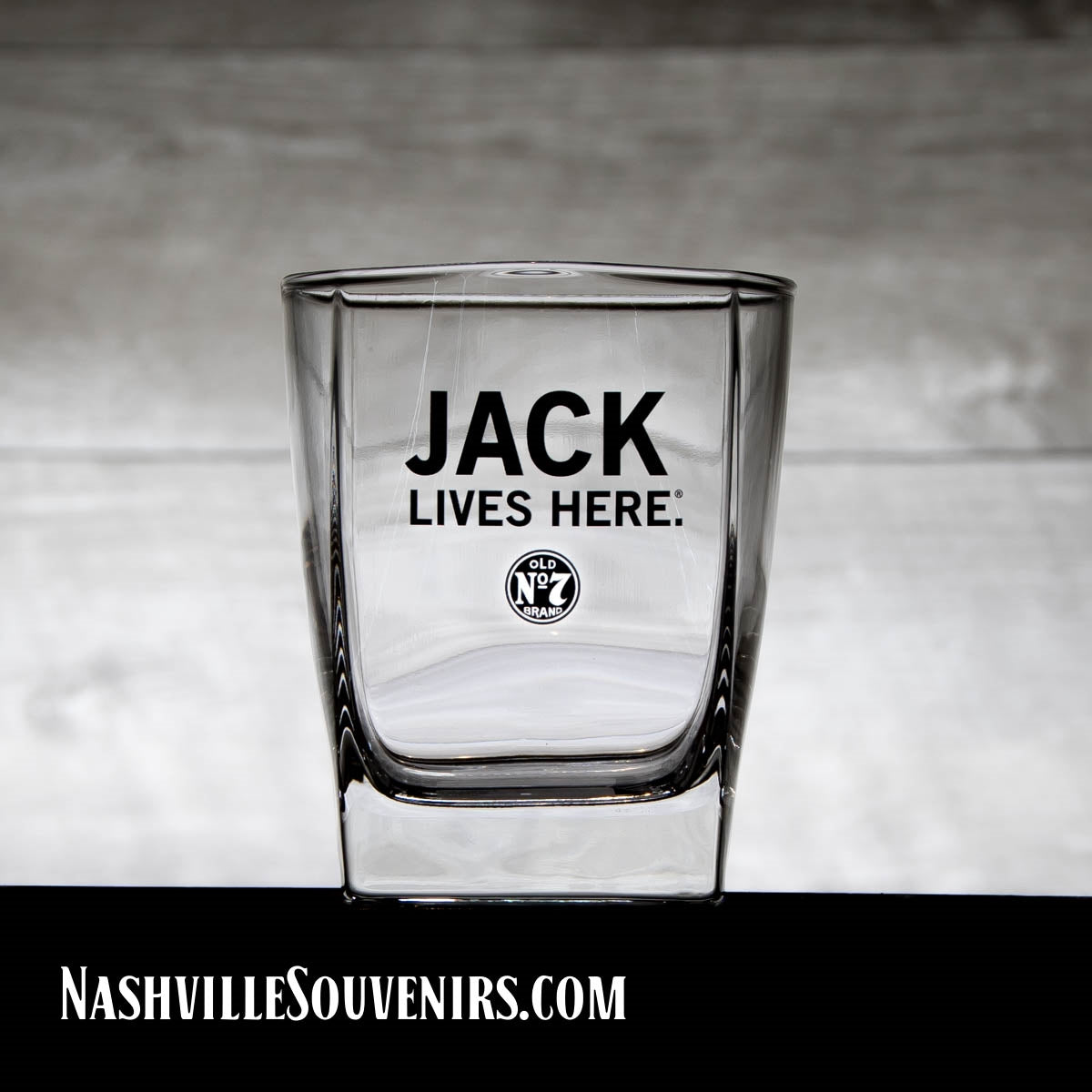 Officially licensed Jack Daniels "Jack Lives Here" Rocks Glass. This DOF glass stands 4" high and holds 14 ounces of that great Tennessee whiskey.
