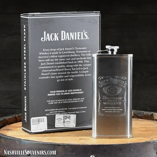 Officially licensed Jack Daniels Label Logo Boot Flask.  FREE SHIPPING on all US orders over $75!