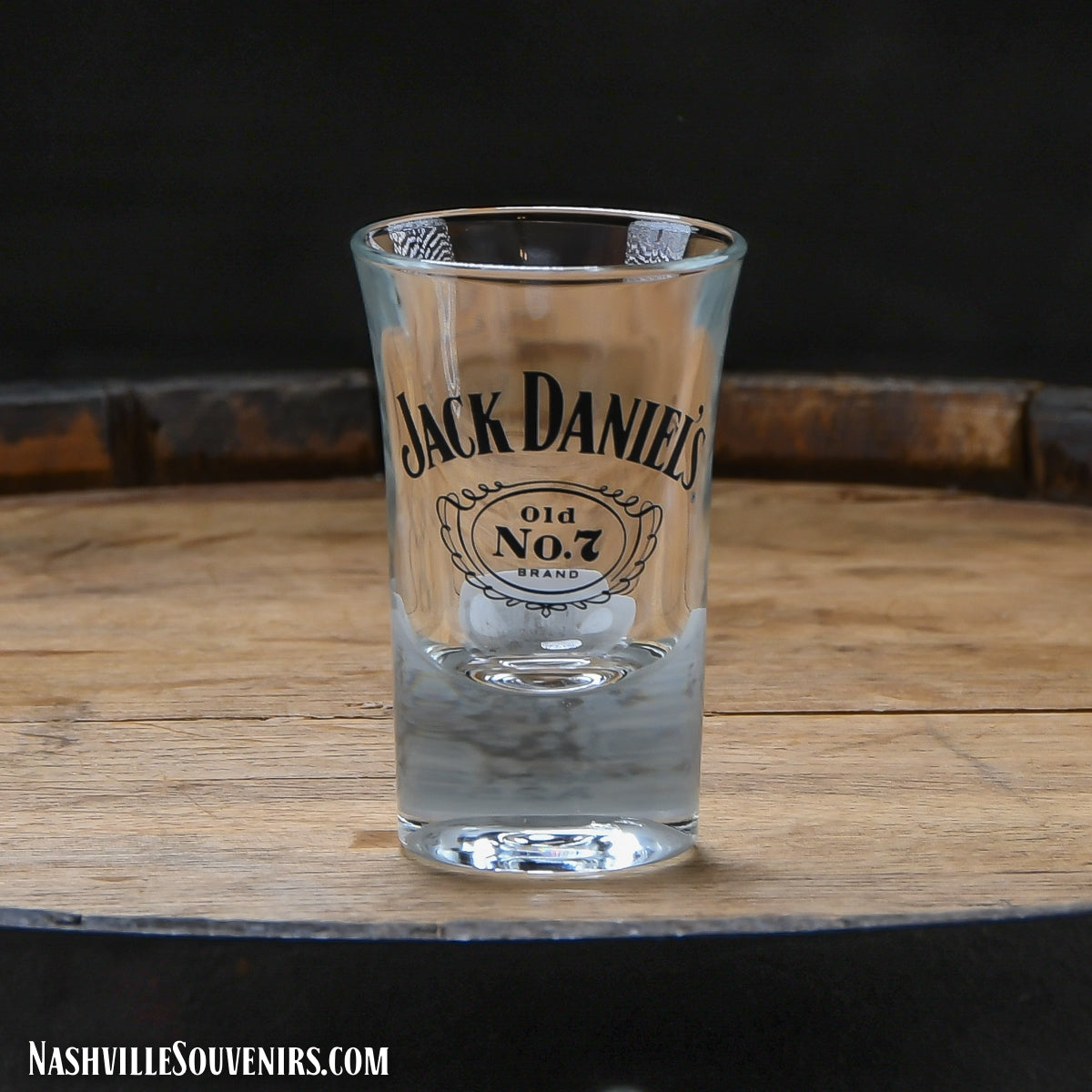Officially licensed Jack Daniels Old No.7 Shot Glass with black logo Get yours today with FREE SHIPPING on all US orders over $75!