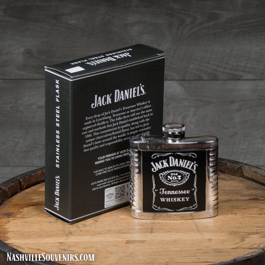 Officially licensed Jack Daniels Stainless Ribbed Flask.  FREE SHIPPING on all US orders over $75!
