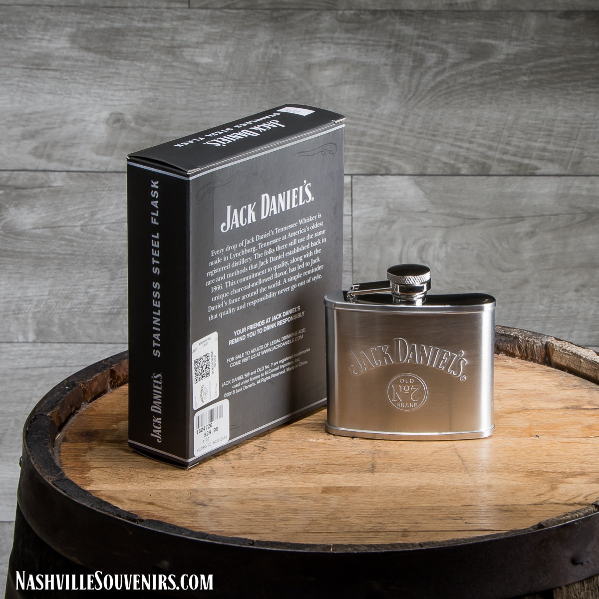 Officially licensed Jack Daniels Old No.7 Stainless Flask.  FREE SHIPPING on all US orders over $75!