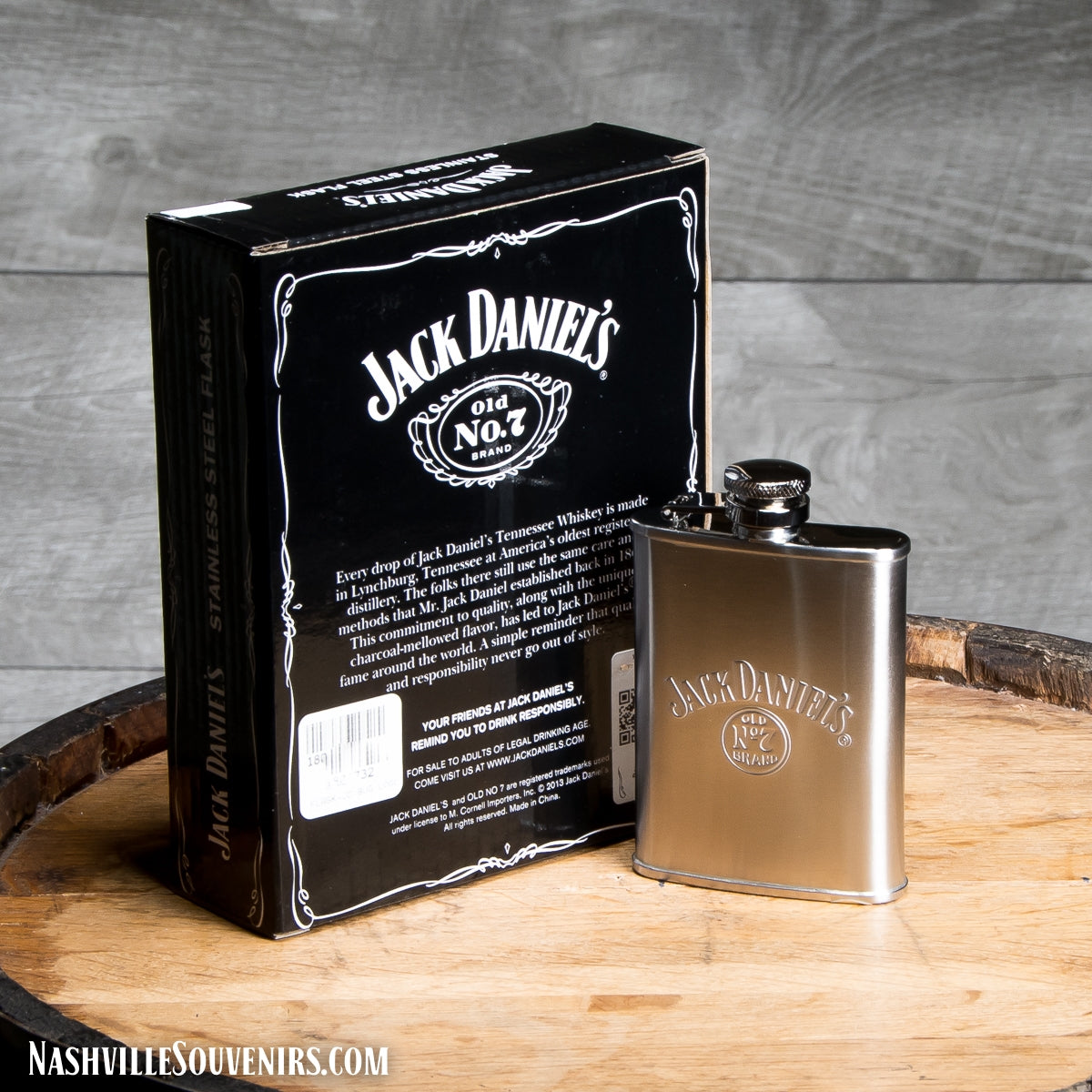 Officially licensed Jack Daniels Stainless Steel Embossed Logo Flask.  FREE SHIPPING on all US orders over $75!
