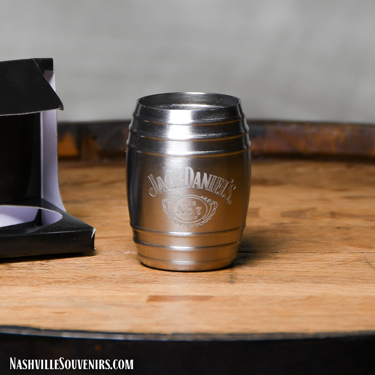 Officially licensed Jack Daniels 2 oz Deep Etched Cartouche Logo Barrel Shot. FREE SHIPPING on all US orders over $75!