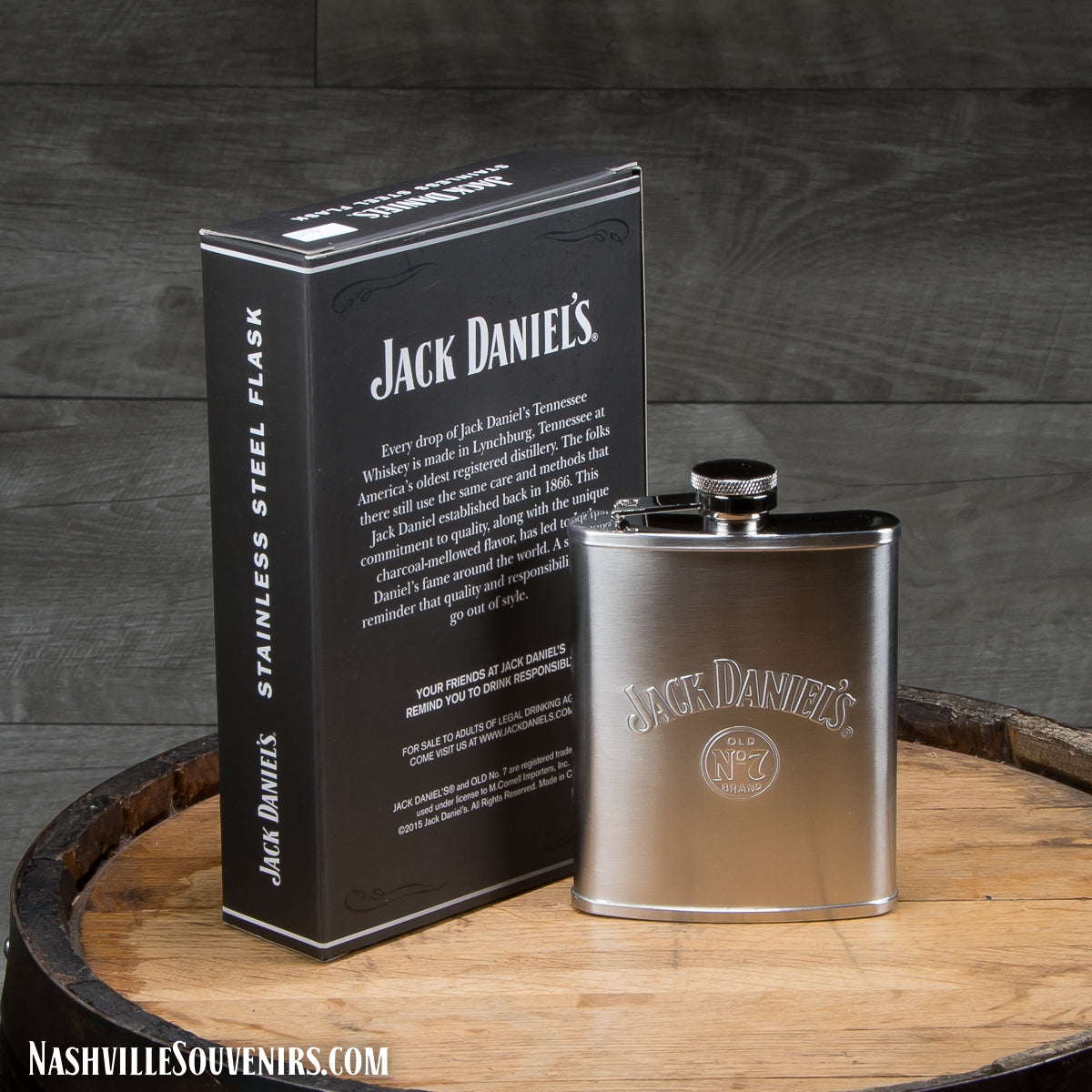 6 oz Officially licensed Jack Daniels Old No.7 Stainless Flask.  FREE SHIPPING on all US orders over $75!