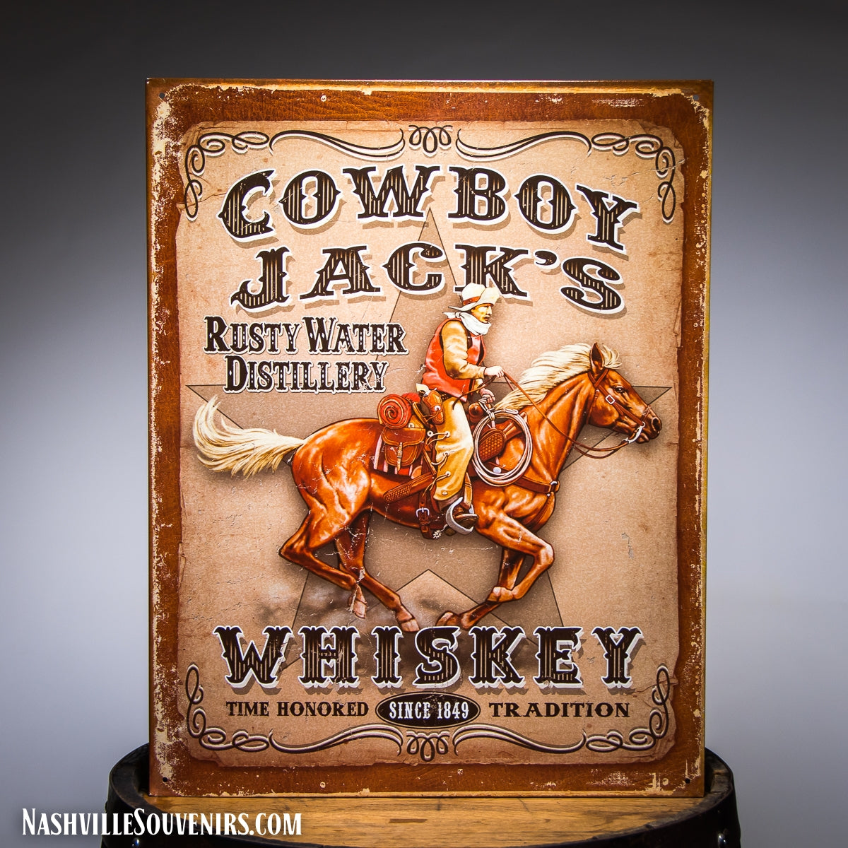 Cowboy Jack's Rusty Water Distillery Whiskey Tin Sign