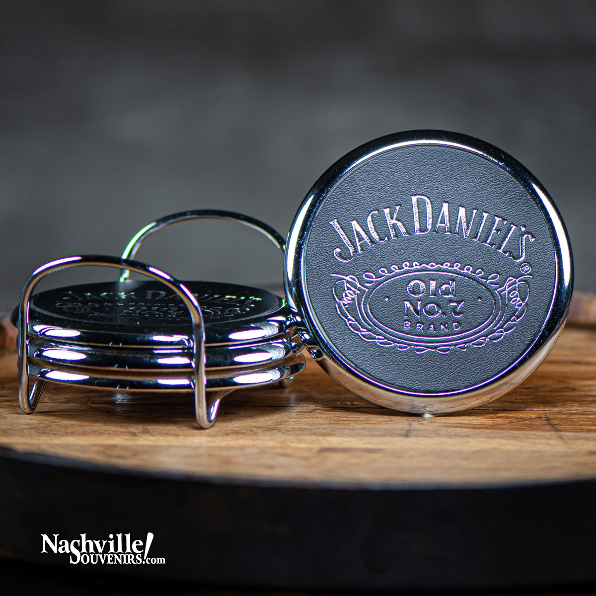Park your whiskey glass on one of these great die cast chrome vintage Jack Daniel's coasters. A Jack Daniel's coaster set containing four heavy chrome coasters featuring the Jack Daniel's logo and Old No.7 Brand in the center.