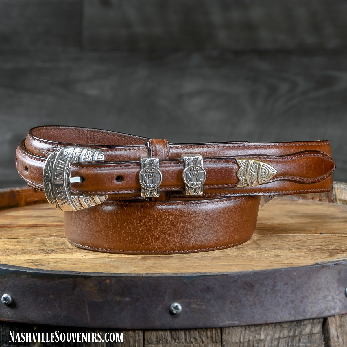 Officially licensed Jack Daniels Belt with Old No.7 Silver Medallions and Cowhide Belt. Get yours today with FREE SHIPPING on all US orders over $75!