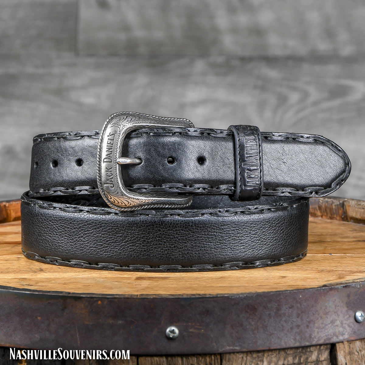 Officially licensed Jack Daniels Belt with Woven Edges and Silver Buckle in genuine black fullgrain leather. Get yours today with FREE SHIPPING on all US orders over $75!