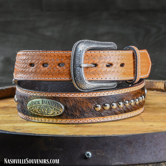 An officially licensed Jack Daniels Old No.7 Basketweave Cowhide and Medallion Rivets Belt. Get yours today with FREE SHIPPING on all US orders over $75!