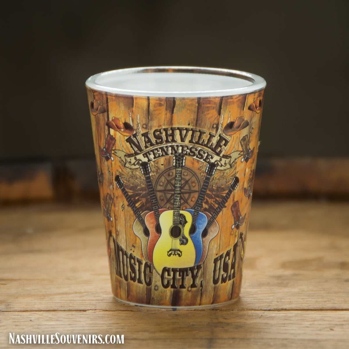 Nashville Tennessee Music City USA Shot Glass with Guitars