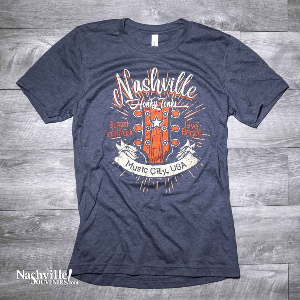 Our new Nashville "Honky Tonks" Music City T Shirt design pays homage to lower Broadway in downtown Nashville.  "Lower Broad" is the downtown street that is home to honky tonk row and many legendary live music bars known the world over. 