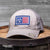 This Tri Star Nashville Tennessee Trucker Hat features a rectangular patch with an embroidered TN state flag along with the iconic Three Stars and Nashville Tennessee in Navy stitching.  The Nashville trucker hat has a stiff, rounded khaki colored bill in a relaxed fit vintage washed twill and a cloth front crown. The body has two matching front khaki panels and the remainder are in a darker olive/khaki color.