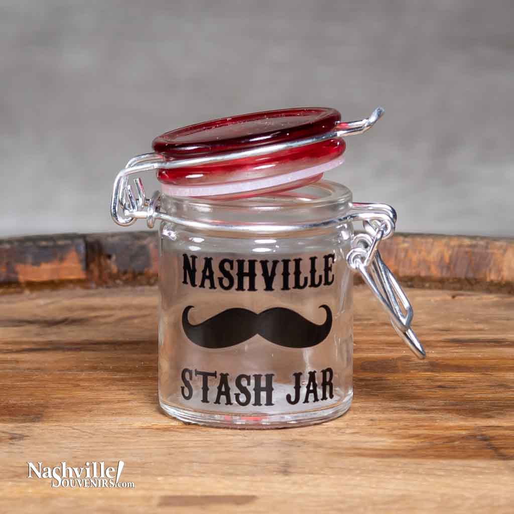 Nashville Stash Jar with closeable lid.