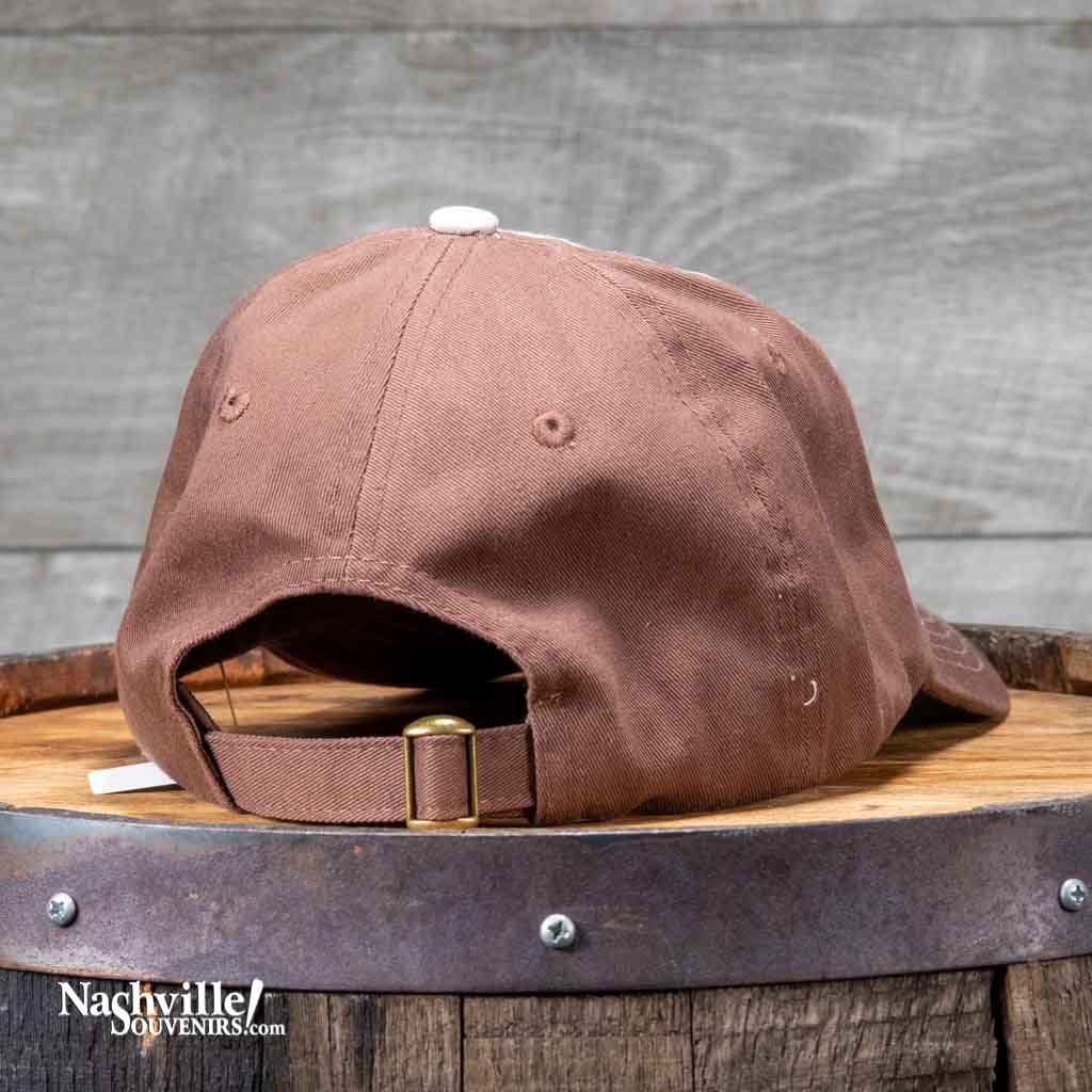 Rear view of a new embroidered Nashville hats feature a big two toned embroidered "Nashville" logo in white and blue surrounded by the words "Music City Tennessee" in the background.