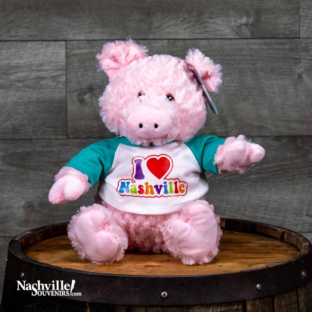 The kids are really loving our new Pink "I Love Nashville" Plush Pig. He's very bright and cheerful and stands (or sits!) about 9" high.