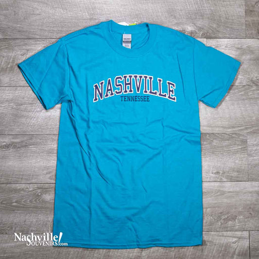 Classic Nashville t-shirt in Tropical blue color with Nashville logo in white and blue colors.