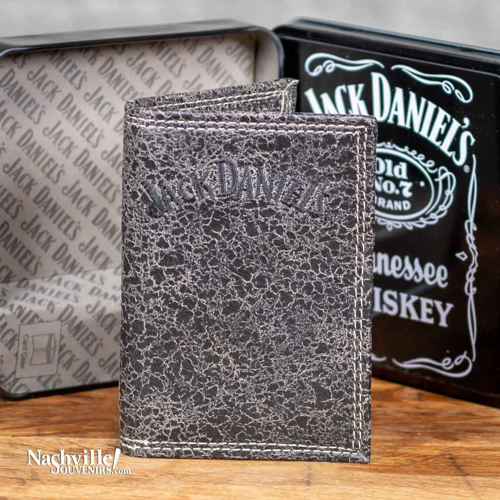 Jack Daniel's leather Bifold billfold in dark gray color.