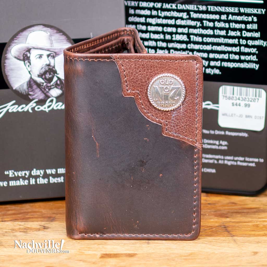 Leather Jack Daniels Rodeo TriFold Wallet with Old No.7 Medallion.