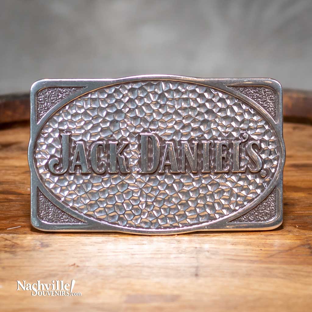 Rectangular shapedJack Daniels Hammered Silver Belt Buckle.