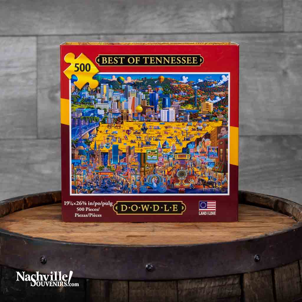 This 500 piece "Best of Tennessee" Jigsaw Puzzle highlights the beauty and diversity found throughout the state of Tennessee. These puzzles include a high quality reference fold-out, resealable bag to store puzzle pieces as well as a no missing pieces guarantee.