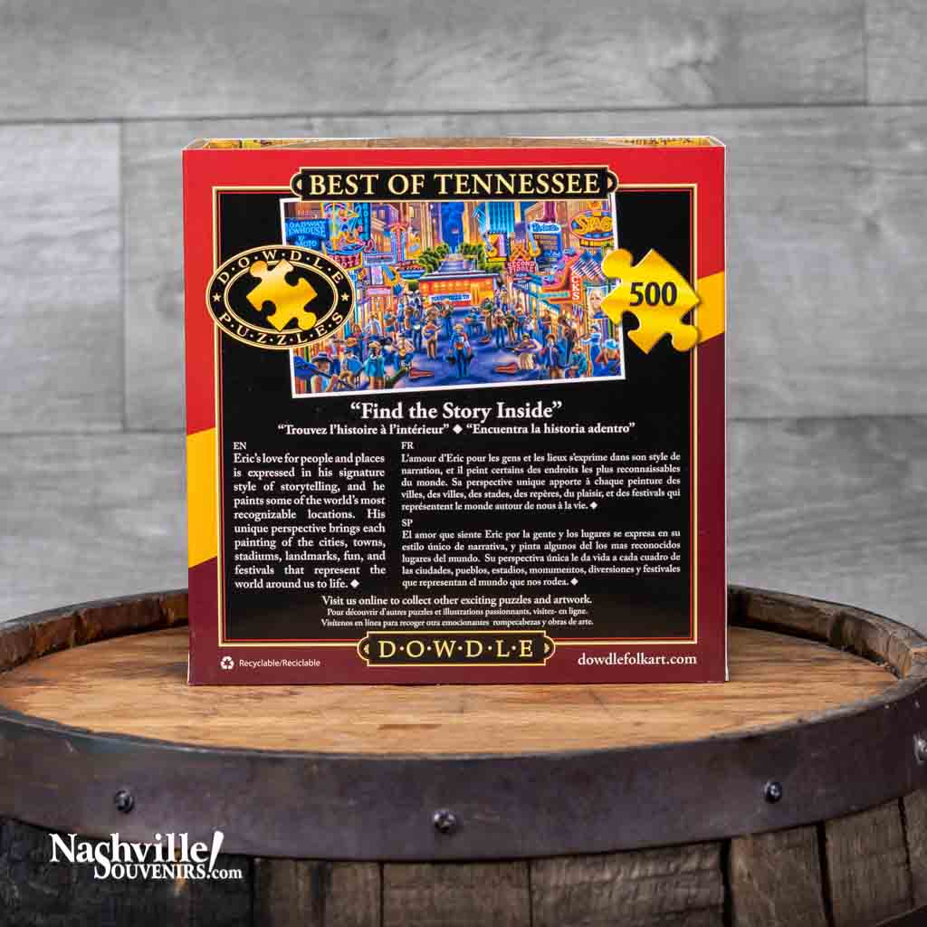 This 500 piece "Best of Tennessee" Jigsaw Puzzle highlights the beauty and diversity found throughout the state of Tennessee. These puzzles include a high quality reference fold-out, resealable bag to store puzzle pieces as well as a no missing pieces guarantee.