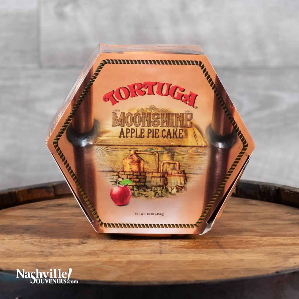 A close up view of a sliced Tortuga Moonshine Apple Pie cake available from NashvilleSouvenirs.com.