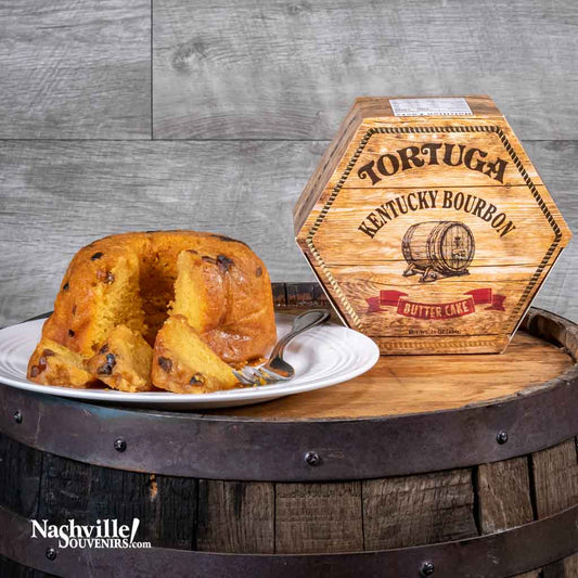 A close up view of a sliced Tortuga Kentucky Bourbon Butter cake available at NashvilleSouvenirs.com.