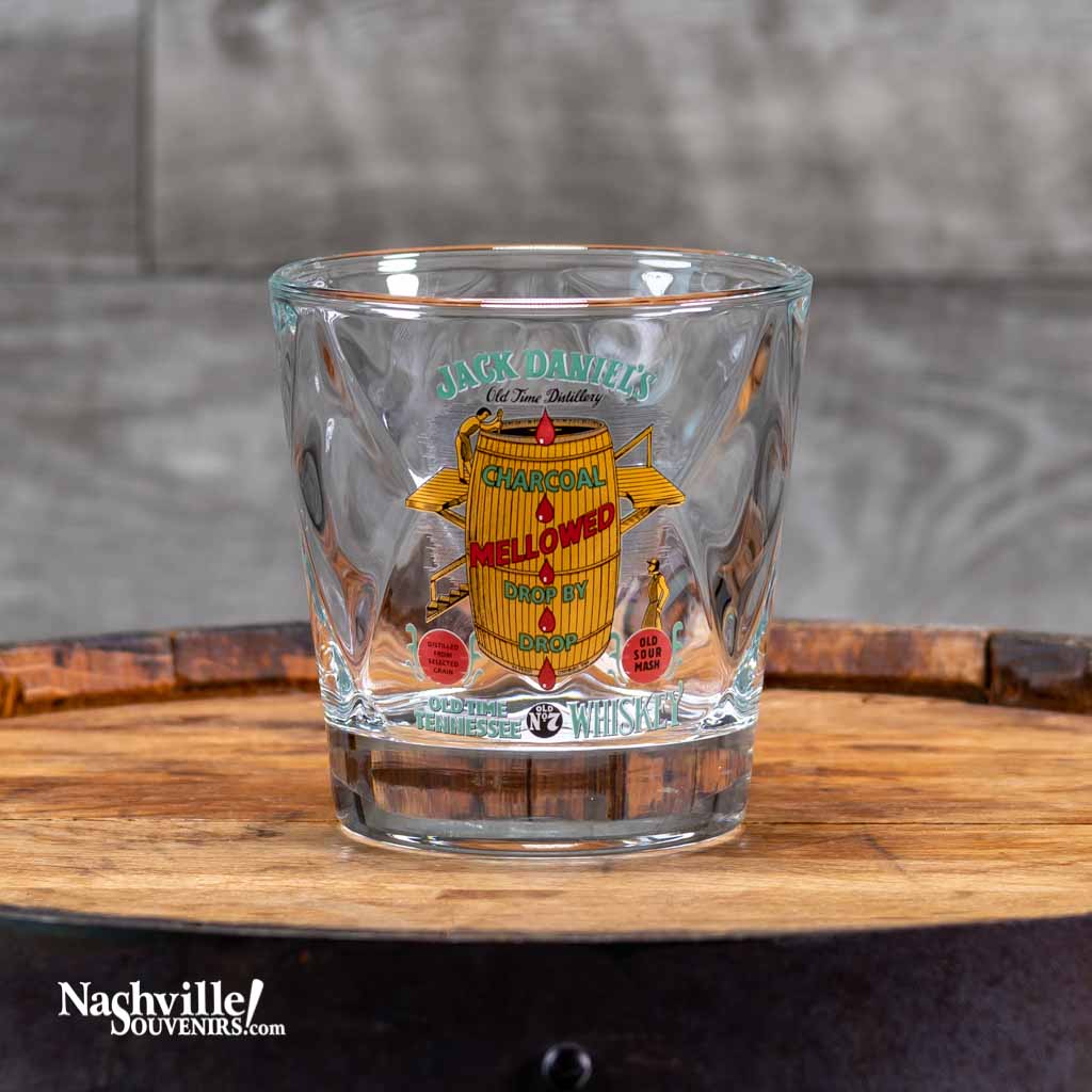 Officially licensed vintage Vintage Vintage Jack Daniel's "Charcoal Mellowed" Rocks Glass perfect for serving your favorite drink.  This new Jack Daniel's glass is one of a series of JD collector rocks glasses that feature exact reproductions of vintage Jack Daniel's logos.