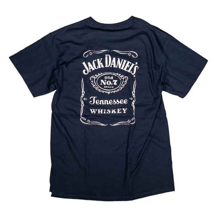 This is the old standard! A classic officially licensed Jack Daniels "Bottle Label" Tennessee Whiskey T-shirt. The front left chest area features the classic Jack Daniel's signature. The back of the JD shirt boasts a large and instantly recognizable Jack Daniels bottle label logo in a bold white design logo.