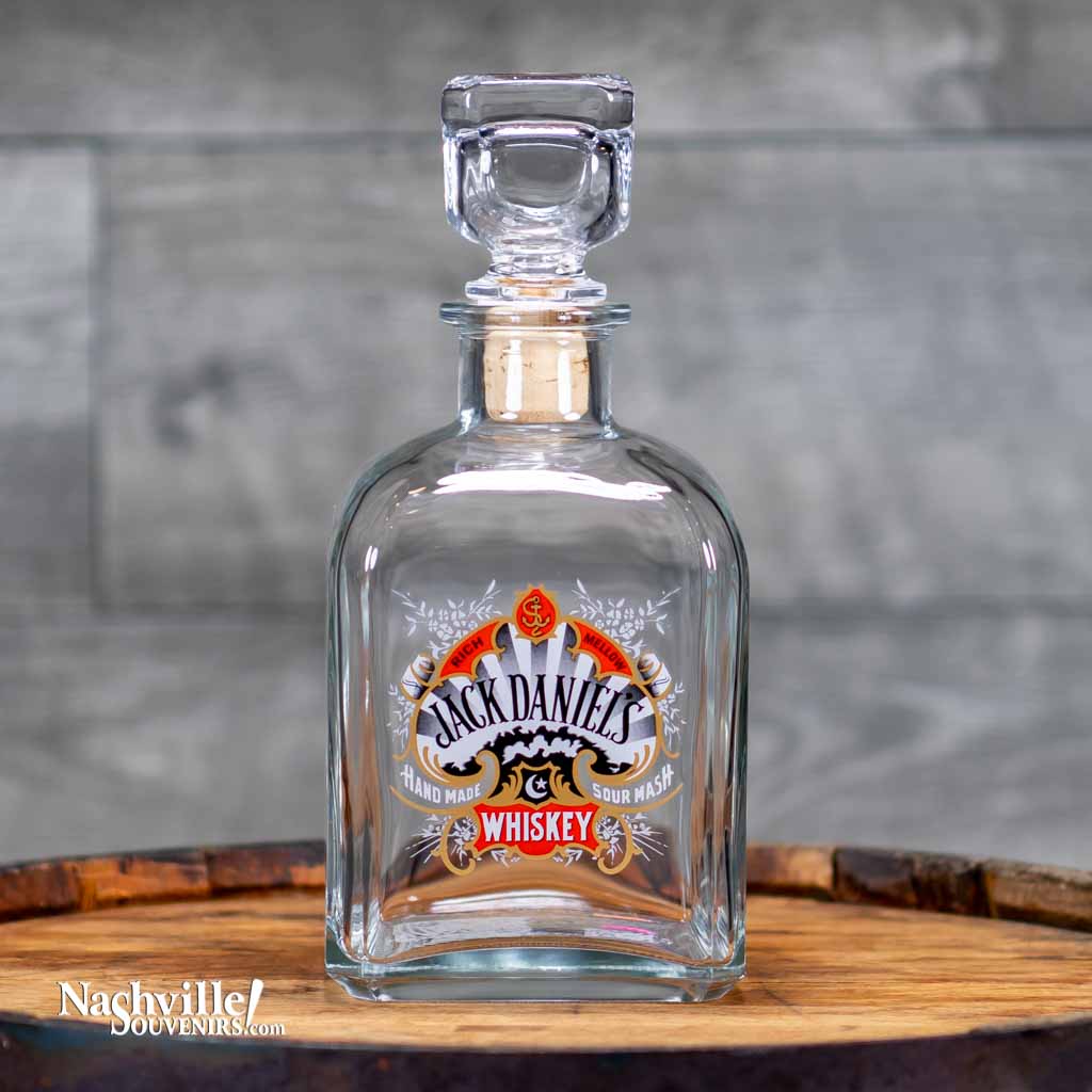 Officially licensed vintage Vintage Jack Daniel's "Spade Logo" Whiskey Decanter is one of several new decanter designs in a series featuring exact reproductions of vintage Jack Daniel's logos used by the company on their products in days gone by.