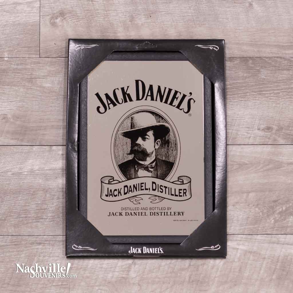Officially licensed Jack Daniel's "Cameo" Mirror screen printed in black with an iconic image of the man himself, "Mr. Jack" printed on the mirror.  The mirror measures 8 1/2" x 12 1/2" and is in a black frame.