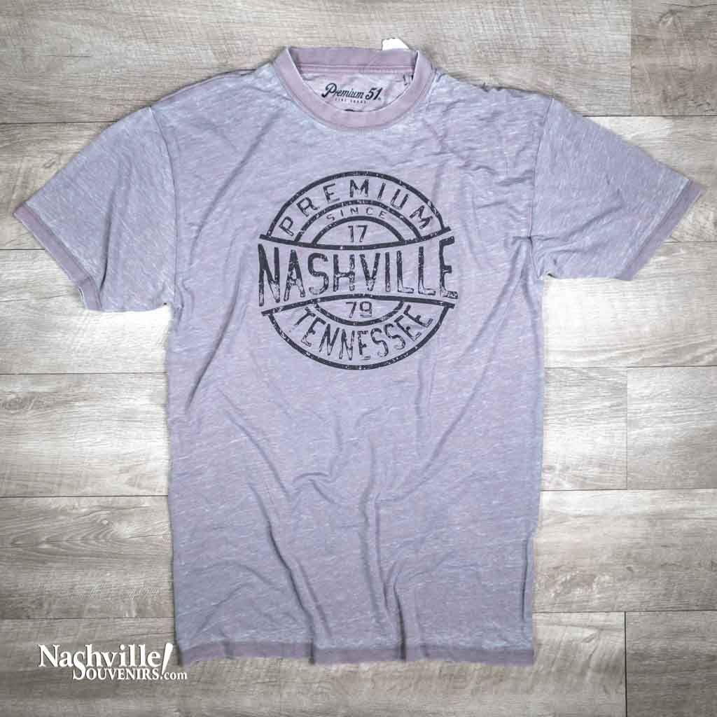 Another great new design from our "Premium 51" brand of fine goods. This shirt is a super comfy shirt with a large Nashville logo design in a distressed black font.  This Nashville t-shirt is a 60% cotton and 40% polyester blend and available in sizes Small, Medium, Large X-Large and 2X.