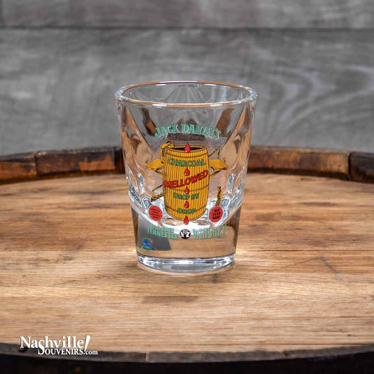 Officially licensed vintage Jack Daniel's "Charcoal Mellowed" shot glass is perfect for serving your favorite drink.  This new Jack Daniel's glass is one of a series of JD collector shot glasses that feature exact reproductions of vintage Jack Daniel's logos used by the company on their products in days gone by.