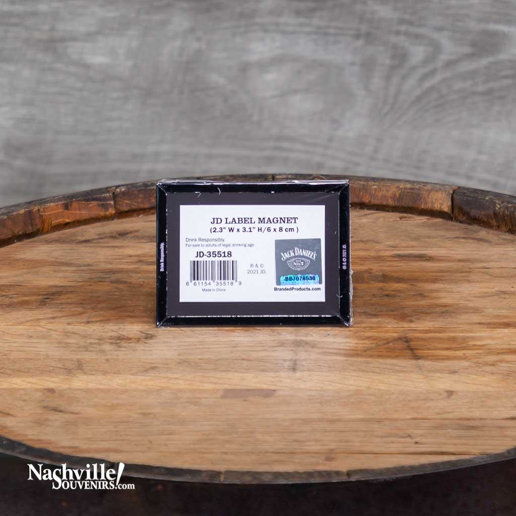 Backside view of an all new Jack Daniel's "JD Bottle Label" magnet featuring the iconic Jack Daniel's Old No.7 Brand bottle label logo.  This high quality Jack Daniel's magnet adds a touch of Lynchburg class to any metal surface!