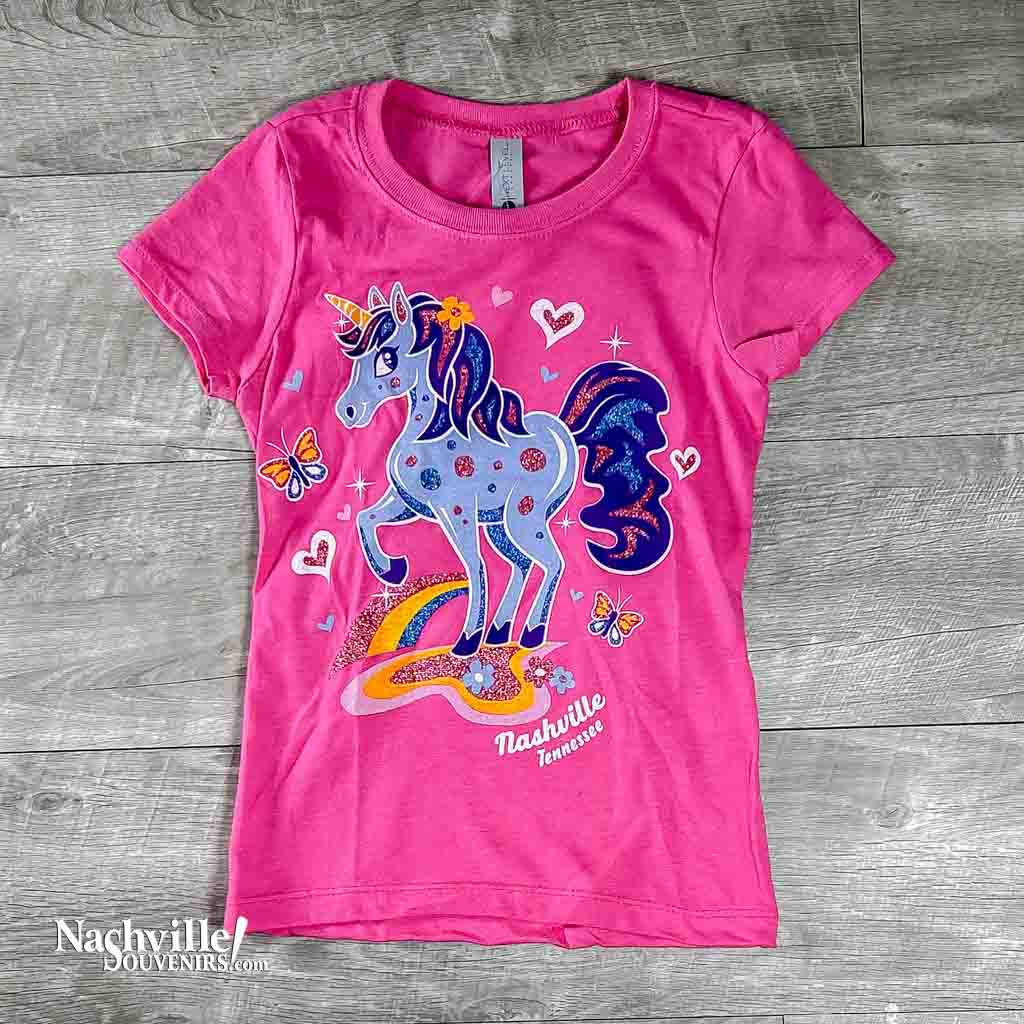 Kids pink "Nashville Glittery Unicorn" T-shirt