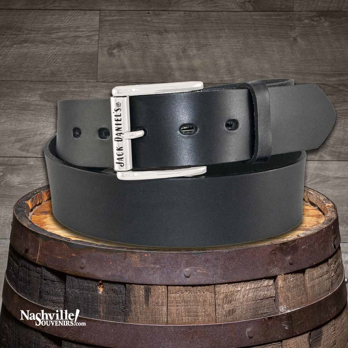 Officially licensed Jack Daniels Belt with silver plated roller buckle in black full-grain leather. Get yours today with FREE SHIPPING on all US orders over $75!
