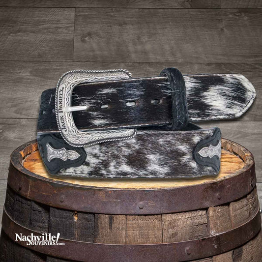 Officially licensed Jack Daniel's Hair-On Leather Belt in black or brown full-grain 1 1/2" leather. Get yours today with FREE SHIPPING on all US orders over $75!