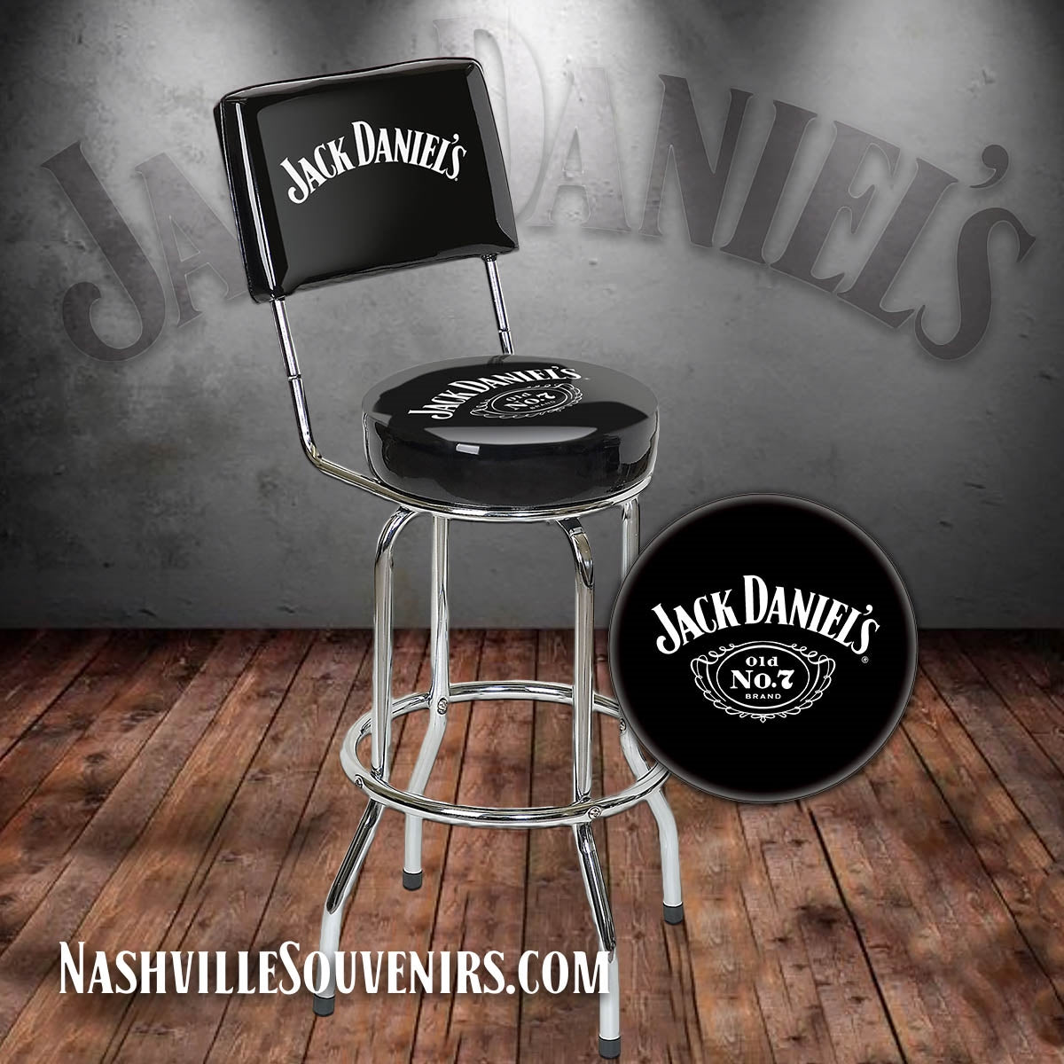 Hop on this this Jack Daniels Swivel Bar Stool with Backrest and enjoy your Jack Daniel's Tennessee whiskey. Look no farther for great man cave ideas than this classy Jack Daniel's bar stool and it SHIPS FREE within the continental U.S.!