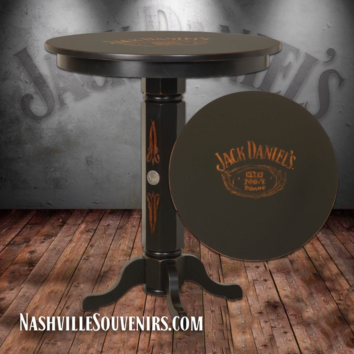 Here's a another great addition for your Jack Daniel's man cave. This Jack Daniel's Pub table is made from selected hardwoods and hand rubbed in the Tennessee charcoal finish. The distressed look and finish are really beautiful.